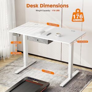 Electric Standing Desk with Drawer 40 x 24 Inch Stand up Desk with Storage Height Adjustable Desk Sit Stand Desk White Frame/White Top Ergonomic Rising Desk Computer Workstation for Office