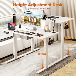 Electric Standing Desk with Drawer 40 x 24 Inch Stand up Desk with Storage Height Adjustable Desk Sit Stand Desk White Frame/White Top Ergonomic Rising Desk Computer Workstation for Office