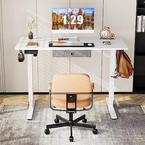 Electric Standing Desk with Drawer 40 x 24 Inch Stand up Desk with Storage Height Adjustable Desk Sit Stand Desk White Frame/White Top Ergonomic Rising Desk Computer Workstation for Office