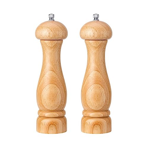 Ousyaah Salt and Pepper Grinder Set (8''), Manual Salt and Pepper Shakers with Adjustable Ceramic Rotor, Refillable Wooden Salt and Pepper Mill Set for Spices, Pepper, Himalayan and Sea Salts (Y)