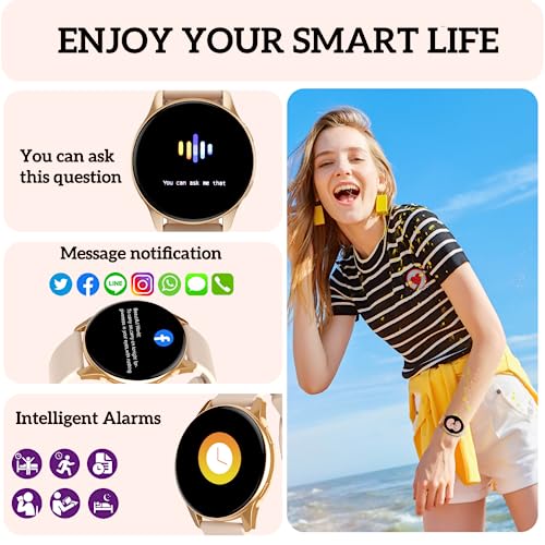 Yaahoony Smart Watch for Women, 1.24 inch Touch Screen Smartwatch DIY Watch Face Waterproof Fitness Tracker with Heart Rate, SpO2 and Sleep Monitor-Call Receive/Dial Watch Compatible with iOS/Android