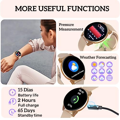 Yaahoony Smart Watch for Women, 1.24 inch Touch Screen Smartwatch DIY Watch Face Waterproof Fitness Tracker with Heart Rate, SpO2 and Sleep Monitor-Call Receive/Dial Watch Compatible with iOS/Android