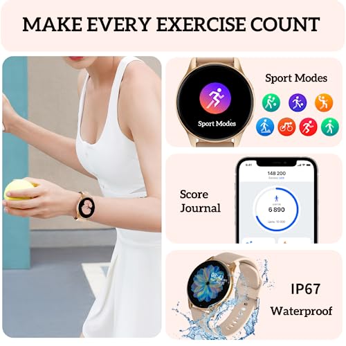 Yaahoony Smart Watch for Women, 1.24 inch Touch Screen Smartwatch DIY Watch Face Waterproof Fitness Tracker with Heart Rate, SpO2 and Sleep Monitor-Call Receive/Dial Watch Compatible with iOS/Android