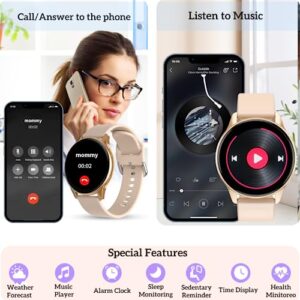 Yaahoony Smart Watch for Women, 1.24 inch Touch Screen Smartwatch DIY Watch Face Waterproof Fitness Tracker with Heart Rate, SpO2 and Sleep Monitor-Call Receive/Dial Watch Compatible with iOS/Android