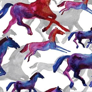 painted horses design printed on 100% cotton quilting fabric by the yard