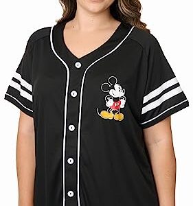 Disney Mickey Mouse 28 Womans Jersey Shirt Button (Black, XX-Large)