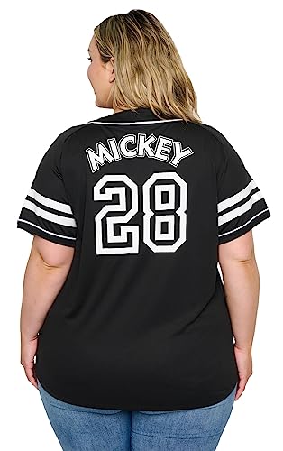 Disney Mickey Mouse 28 Womans Jersey Shirt Button (Black, XX-Large)