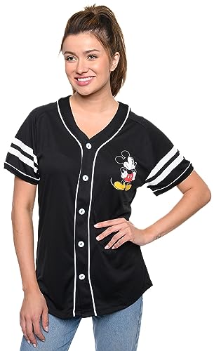 Disney Mickey Mouse 28 Womans Jersey Shirt Button (Black, XX-Large)