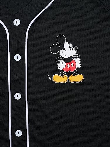 Disney Mickey Mouse 28 Womans Jersey Shirt Button (Black, XX-Large)