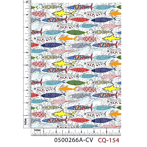 Abstract Guppies Design 100% Cotton Quilting Fabric by The Yard (Blue, Red, Yellow, Orange)