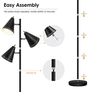 BoostArea Tree Floor Lamp with 3 Adjustable Rotating,Sturdy Industrial Floor Lamp,E26 Socket,Stand Up Tall Pole Lamps for Living Room, Bedroom, Home, Office(No Bulbs)