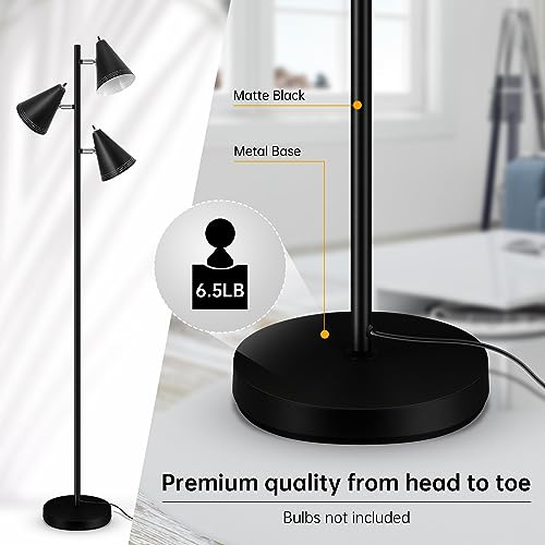 BoostArea Tree Floor Lamp with 3 Adjustable Rotating,Sturdy Industrial Floor Lamp,E26 Socket,Stand Up Tall Pole Lamps for Living Room, Bedroom, Home, Office(No Bulbs)