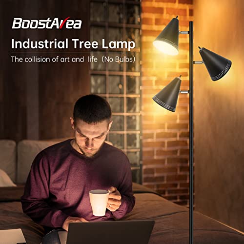 BoostArea Tree Floor Lamp with 3 Adjustable Rotating,Sturdy Industrial Floor Lamp,E26 Socket,Stand Up Tall Pole Lamps for Living Room, Bedroom, Home, Office(No Bulbs)