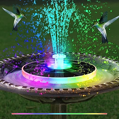 Postlucky Solar Fountain Bird Bath Fountain Pump LED Lights Multicolor with 6 Nozzles Floating Solar Powered Water Fountain IP66 Waterproof Solar Fountain Pump for Garden Swimming Pool Pond Outdoor