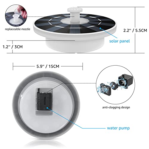 Postlucky Solar Fountain Bird Bath Fountain Pump LED Lights Multicolor with 6 Nozzles Floating Solar Powered Water Fountain IP66 Waterproof Solar Fountain Pump for Garden Swimming Pool Pond Outdoor