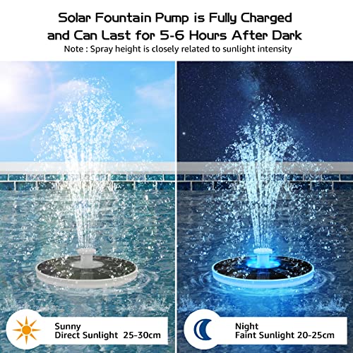 Postlucky Solar Fountain Bird Bath Fountain Pump LED Lights Multicolor with 6 Nozzles Floating Solar Powered Water Fountain IP66 Waterproof Solar Fountain Pump for Garden Swimming Pool Pond Outdoor