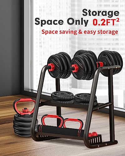 Trakmaxi Adjustable Dumbbell Set 20LB/55LB/70LBS Free Weights Dumbbells, 4 in 1 Weight Set, Dumbbell, Barbell, Kettlebell, Push-up, Home Gym Fitness Workout Equipment for Men Women(55LBS)