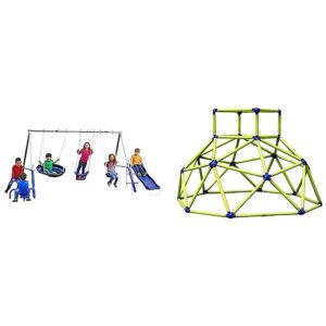 xdp recreation free n' swing swing set, gray & eezy peezy monkey bars climbing tower - active indoor/outdoor fun for kids jungle gym ages 3 to 8 years old