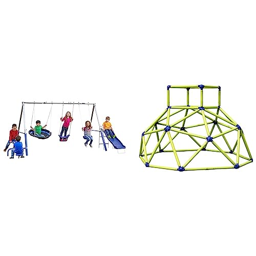 XDP Recreation Free N' Swing Swing Set, Gray & Eezy Peezy Monkey Bars Climbing Tower - Active Indoor/Outdoor Fun for Kids Jungle Gym Ages 3 to 8 Years Old