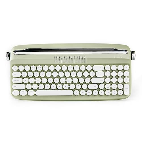 YUNZII Upgraded Wireless Typewriter Keyboard, Retro Keyboard with Integrated Stand, USB-C/Bluetooth Keyboard with Cute Round Keycaps for Multi Device for Win/Mac (B309, Sweet Mint)