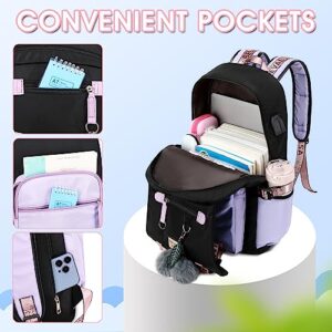Bevalsa School Backpack for Girls, Girls Backpack with Pen Bag, Bookbag for Girls Kids Middle High School Student Schoolbag (Purple Set)
