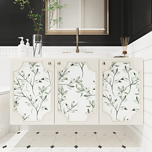 Wallercity Green Leaves Wallpaper Peel and Stick Floral Wallpaper for Cabinets Boho Green Leaf Contact Paper Home Decor Removable Wall Paper 17.5" x 315" Wall Plants White Contact Paper for Shelf