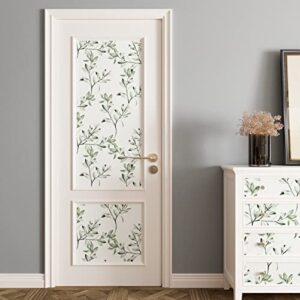 Wallercity Green Leaves Wallpaper Peel and Stick Floral Wallpaper for Cabinets Boho Green Leaf Contact Paper Home Decor Removable Wall Paper 17.5" x 315" Wall Plants White Contact Paper for Shelf