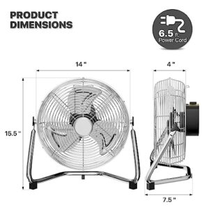 mollie 14 Inch High Velocity Fan Heavy Duty Metal Garage Floor Fan with 3 Speed Adjustable Tilt Portable Quiet Air Circulator for Home Bedroom Commercial Use 1243 CFM