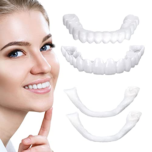 Fake Teeth, 2 PCS Veneers Dentures Socket for Women and Men, Dental Veneers for Temporary Tooth Repair Upper and Lower Jaw, Protect Your Teeth and Regain Confident Smile, Bright White-AA08