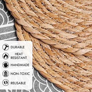 Defined Deco Woven Placemats Set of 10,13" Round Rattan Placemats,Natural Hand-Woven Water Hyacinth Placemats,Farmhouse Weave Place Mats,Rustic Braided Wicker Table Mats for Dining Table,Home,Wedding.