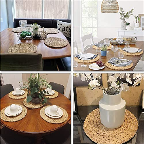 Defined Deco Woven Placemats Set of 10,13" Round Rattan Placemats,Natural Hand-Woven Water Hyacinth Placemats,Farmhouse Weave Place Mats,Rustic Braided Wicker Table Mats for Dining Table,Home,Wedding.