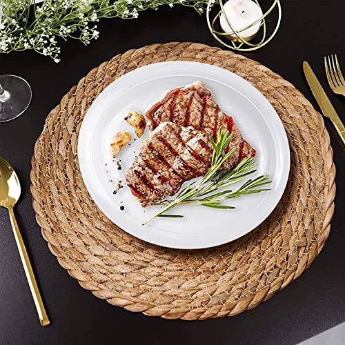 Defined Deco Woven Placemats Set of 10,13" Round Rattan Placemats,Natural Hand-Woven Water Hyacinth Placemats,Farmhouse Weave Place Mats,Rustic Braided Wicker Table Mats for Dining Table,Home,Wedding.