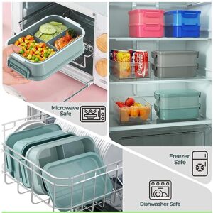 DaCool Lunch Box Adults Bento Box - 74 OZ All-in-One Stackable Lunch Box Containers for Adult Large Bento Box with Fork Spoon Sauce Boxes, Leakproof Lunchbox for Work School Dining Out, Morandi-Green