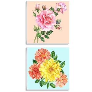mirztry 2 pack 10"x 10" flowers framed paint by number for adults canvas, flowers adult paint by number kits with frame, flowers acrylic oil easy paint by numbers kits on canvas with frame