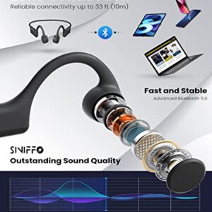 Siniffo Bone Conduction Headphones, 2023 Upgrade Open-Ear Wireless Bluetooth Workout Headphones with Microphones, 8Hr Playtime, Waterproof Earphones for Sports, Running, Gym, Hiking, Cycling