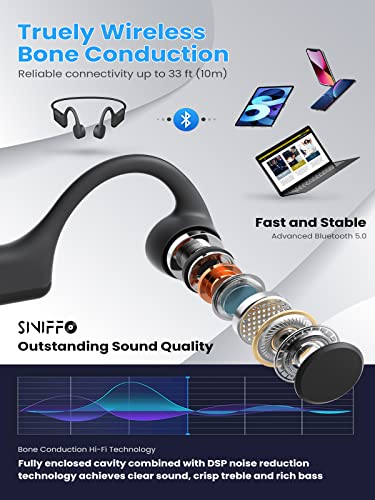 Siniffo Bone Conduction Headphones, 2023 Upgrade Open-Ear Wireless Bluetooth Workout Headphones with Microphones, 8Hr Playtime, Waterproof Earphones for Sports, Running, Gym, Hiking, Cycling