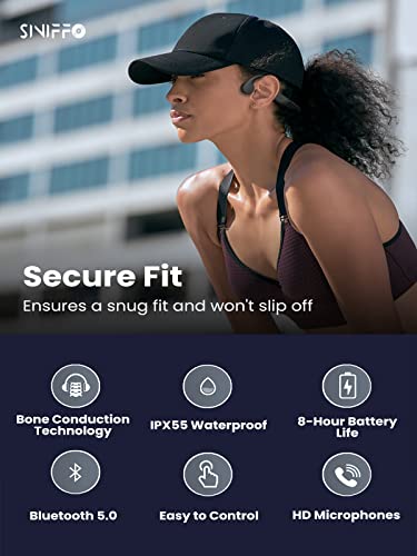 Siniffo Bone Conduction Headphones, 2023 Upgrade Open-Ear Wireless Bluetooth Workout Headphones with Microphones, 8Hr Playtime, Waterproof Earphones for Sports, Running, Gym, Hiking, Cycling