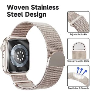 OUHENG 2 Pack Metal Magnetic Bands Compatible with Apple Watch Band 41mm 40mm 38mm Women Men, Stainless Steel Mesh Loop Replacement Strap for iWatch SE Series 8 7 6 5 4 3 2 1, Starlight/Rose Gold