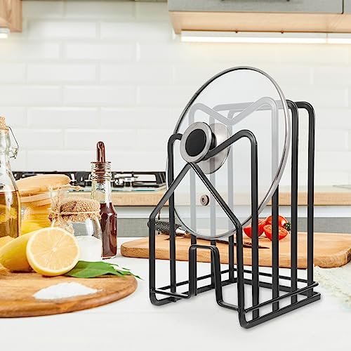 Pot Lid Organizer Cutting Board Rack Chopping Board Organizer Stand Pot Pan Lids Rack Dishes Plates Drying Rack Cabinet Organizer for Kitchen Cabinet Countertop Black Pot Lid Rack