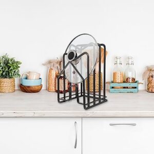 Pot Lid Organizer Cutting Board Rack Chopping Board Organizer Stand Pot Pan Lids Rack Dishes Plates Drying Rack Cabinet Organizer for Kitchen Cabinet Countertop Black Pot Lid Rack