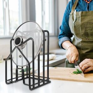 Pot Lid Organizer Cutting Board Rack Chopping Board Organizer Stand Pot Pan Lids Rack Dishes Plates Drying Rack Cabinet Organizer for Kitchen Cabinet Countertop Black Pot Lid Rack