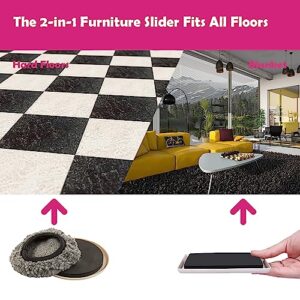 Furniture Lifter Sliders Mover Kit for Carpeted & Hard Floor Surfaces,Move Heavy Furniture Quickly & Easily,3-in-1 Moving System(1 Lifter Tool & 8 Sliders)