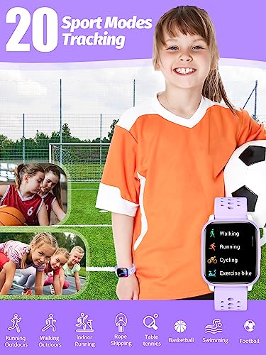 Butele Kids Smart Watch Girls Boys, Smart Watch for Kids Game Smart Watch Gifts for 4-16 Years Old with Sleep Mode 20 Sports Modes 5 Games Pedometer Birthday Gift for Boys Girls (Purple)