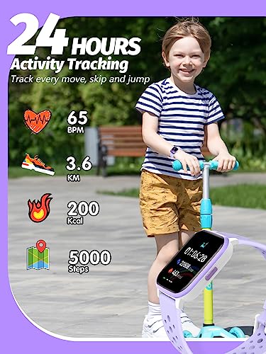 Butele Kids Smart Watch Girls Boys, Smart Watch for Kids Game Smart Watch Gifts for 4-16 Years Old with Sleep Mode 20 Sports Modes 5 Games Pedometer Birthday Gift for Boys Girls (Purple)