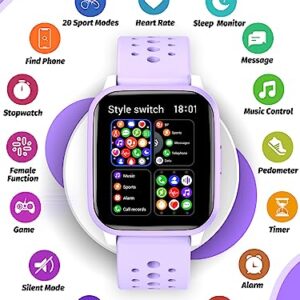 Butele Kids Smart Watch Girls Boys, Smart Watch for Kids Game Smart Watch Gifts for 4-16 Years Old with Sleep Mode 20 Sports Modes 5 Games Pedometer Birthday Gift for Boys Girls (Purple)