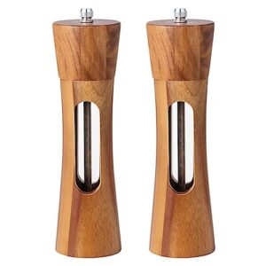 Ousyaah Salt and Pepper Grinder Set (2 Pack), Manual Wooden Salt and Pepper Shakers with Adjustable Ceramic Core and Visible Acrylic Window, Refillable Salt & Pepper Mill Set | Adjustable Coarseness