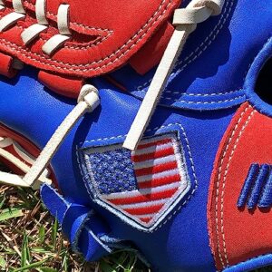 Hit Run Steal Pitcher's Baseball Glove - Right Hand Throw Full Grain Leather Basket Web Glove - Red Blue with White Laces - Perfect for Baseball Players (12 Inch)