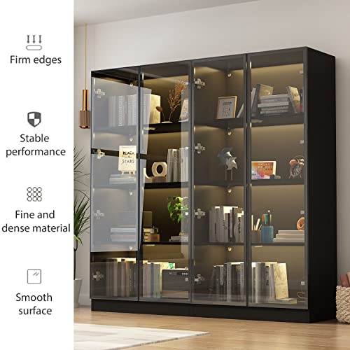 FAMAPY Display Cabinet with Glass Doors and Lights, Glass Display Cabinet with 4-Tier Storage Shelves, Pop-up Design, Trophy Cabinet Curio Cabinet Black (31.5”W x 15.7”D x 63”H)