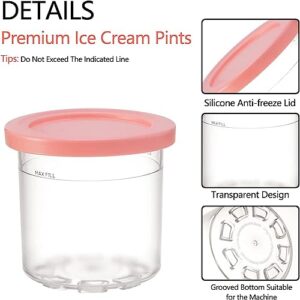 Creami Pints and Lids - 4 Pack, for Ninja Creamy Pints and Lids - 4 Pack, Ice Cream Pints Safe and Leak Proof Compatible with NC299AMZ,NC300s Series Ice Cream Makers