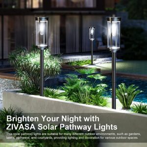 ZIVASA Solar Pathway Lights Outdoor Waterproof 8 Pack, 12H Lasting Solar Powered Lights for Outside, Auto On/Off Solar Garden Lights Solar Path Lighting for Yard Patio Walkway Driveway